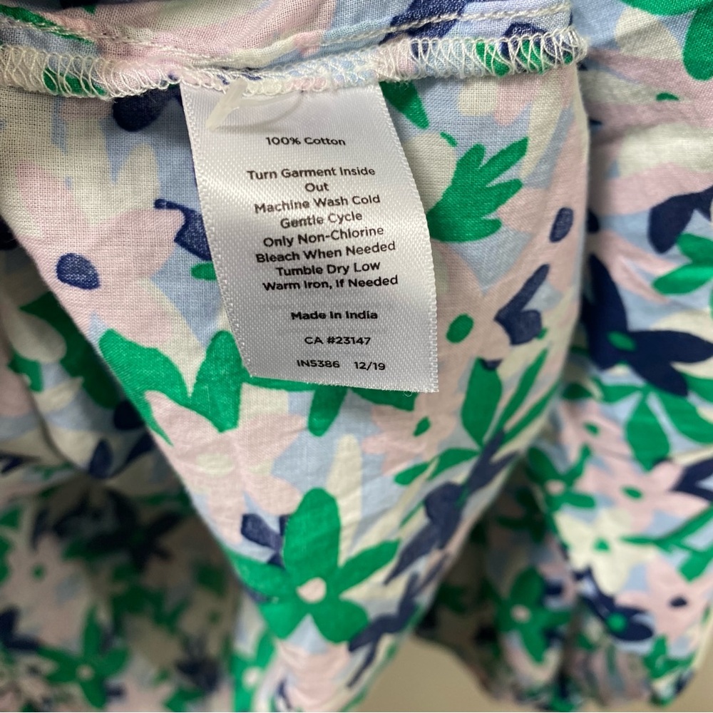 Talbots Women’s Blouse 3X Green Floral Ruffle Neck Cotton Long Sleeve Button - Picture 10 of 10